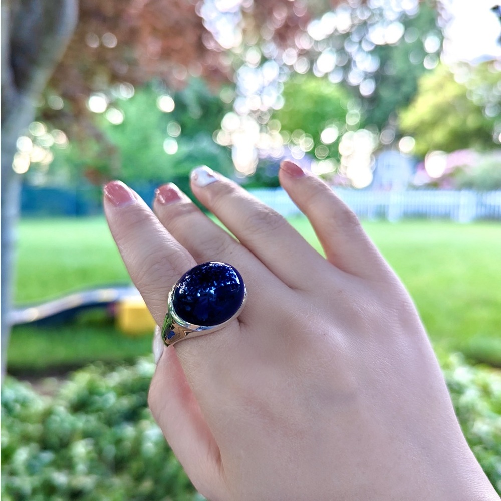 RARE Retired Tiffany & Co. Elsa Peretti 19mm Wide LAPIS Cabochon Silver Ring